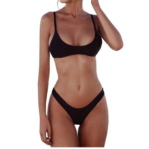 SherryDC Women’s Black Scoop Neck Bikini Set - Size Small Swimsuit Swimwear